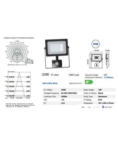 comprar 20W Led Sensor Floodlight Black Body Smd 6000K Blanca (Foco-Proyector) V- de V-TAC - Iluminacion comprar 20W Led Sensor Floodlight Black Body Smd 6000K Blanca (Foco-Proyector) V- de V-TAC - Iluminacion