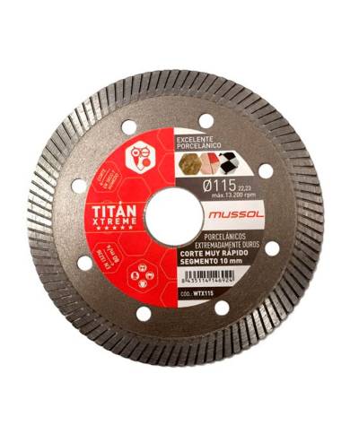 comprar Disco diamante porcelánico Titán Evo H10 Ø115mm Eje: 22.23mm. WTEVO115 Mussol de MUSSOL - Discos corte y desbaste comprar Disco diamante porcelánico Titán Evo H10 Ø115mm Eje: 22.23mm. WTEVO115 Mussol de MUSSOL - Discos corte y desbaste