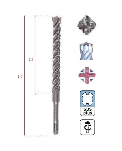 comprar Broca SDS-Plus 4 Puntas Premium 8x460mm Hormigon-Piedra Mussol de MUSSOL - Brocas Y Coronas