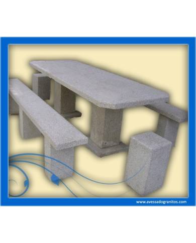 comprar Mesa de 200x90cm + bancos + taburetes. Modelo DE06 Avessadogranitos de AVESSADOGRANITOS - Mobiliario exterior comprar Mesa de 200x90cm + bancos + taburetes. Modelo DE06 Avessadogranitos de AVESSADOGRANITOS - Mobiliario exterior