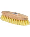Cepillo de ganado de 25 cm con soporte de madera, fibra de poliester amarillo