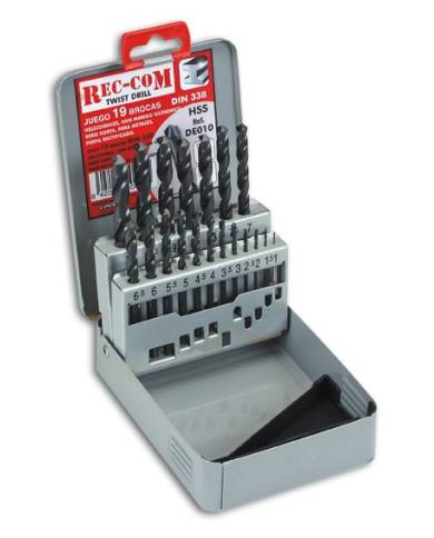 comprar Juego 19 brocas HSS DIN 338. Ø1-10x0.50mm. DE010 Rec-com de REC-COM - Brocas Y Coronas