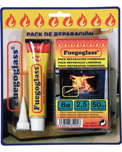 comprar Pack reparación: Cordón negro Ø8mm + Pegamento 50ml. B0247 Fuegoglass de FUEGOGLASS - Acesorios chimeneas