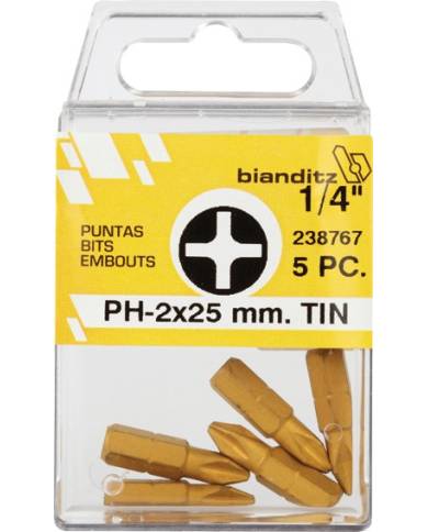 comprar 5 puntas destornillador 1/4" TIN PH 2x25mm de BIANDITZ - Puntas comprar 5 puntas destornillador 1/4" TIN PH 2x25mm de BIANDITZ - Puntas