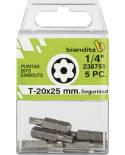 5 puntas destornillador seguridad (inviolable) 1/4" TX 20x25mm