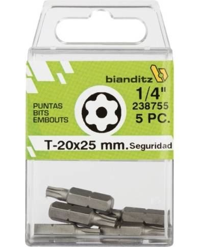 comprar 5 puntas destornillador seguridad (inviolable) 1/4" TX 40x25mm de BIANDITZ - Puntas comprar 5 puntas destornillador seguridad (inviolable) 1/4" TX 40x25mm de BIANDITZ - Puntas
