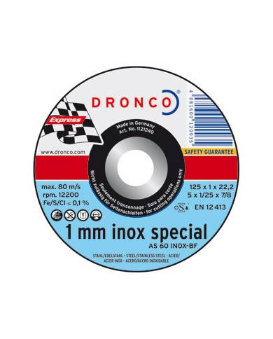comprar Disco corte metal AS60INOX V-115x1.0x22.2mm. AS60INOX-115 Dronco de DRONCO - Discos corte y desbaste comprar Disco corte metal AS60INOX V-115x1.0x22.2mm. AS60INOX-115 Dronco de DRONCO - Discos corte y desbaste