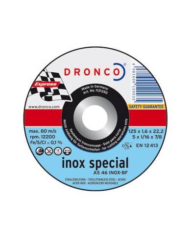 comprar Disco corte metal AS46TINOX 125x1.6x22.2mm. AS46TINOX-125 Dronco de DRONCO - Discos corte y desbaste comprar Disco corte metal AS46TINOX 125x1.6x22.2mm. AS46TINOX-125 Dronco de DRONCO - Discos corte y desbaste