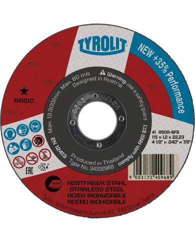 comprar Disco Basic 41 A60R-BFB 115x1.0x22.2mm. 34332868 Tyrolit de TYROLIT - Discos corte y desbaste comprar Disco Basic 41 A60R-BFB 115x1.0x22.2mm. 34332868 Tyrolit de TYROLIT - Discos corte y desbaste