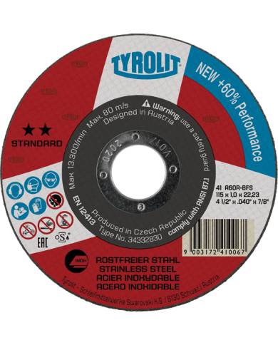 comprar Disco Standard 41X A46-BF 125x1.6x22.23mm. 34332834 Tyrolit de TYROLIT - Discos corte y desbaste comprar Disco Standard 41X A46-BF 125x1.6x22.23mm. 34332834 Tyrolit de TYROLIT - Discos corte y desbaste