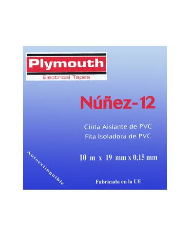 comprar Cinta aislante de PVC Nuñez-12 19mm x 10m. Plymotuh de PLYMOUTH - Cintas adhesivas comprar Cinta aislante de PVC Nuñez-12 19mm x 10m. Plymotuh de PLYMOUTH - Cintas adhesivas