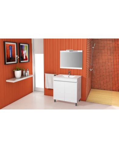 Mueble baño Ancora 80cm Blanco P2. Incluye: Lavabo + Espejo + Aplique. Accua