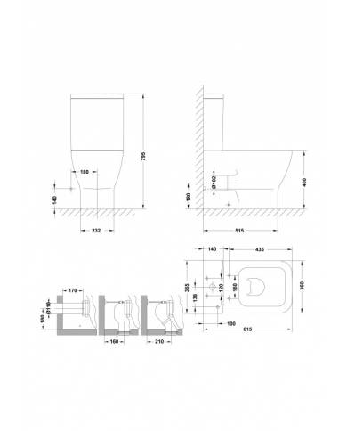 comprar Tanque / Cisterna para inodoro Emma Square con alimentación inferior izquierda. G2755801 Gala de GALA - Sanitarios