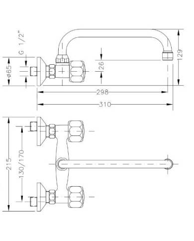 Grifo fregadero pared 15 cm caño 24 cm. 68193 11 45 66 Genebre
