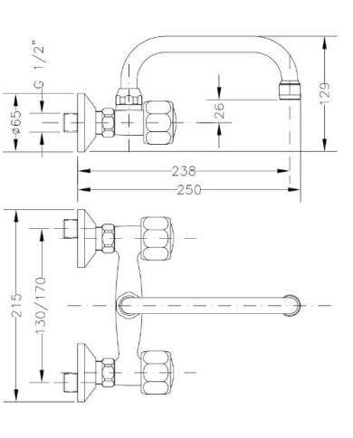 Genebre Grifo fregadero pared 15 cm caño 18 cm. 68190 11 45 66 Genebre