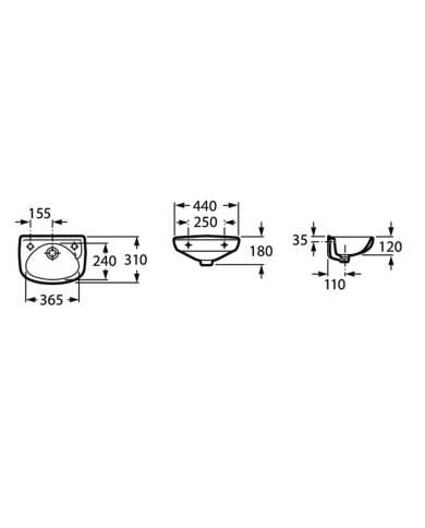 Lavabo de porcelana mural Ibis 440x310 Blanco. A320841001 Roca