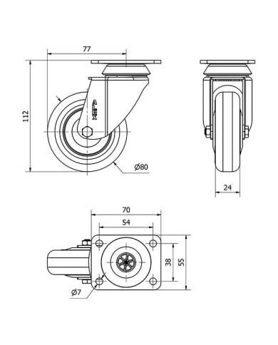 comprar Rueda BH-PPI Ø100 poliuretano con placa superior. 2-2462 Alex de ALEX - Ferretería