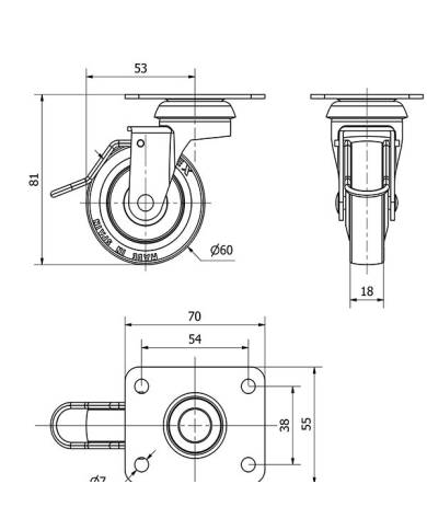 comprar Rueda B-PGI Ø60 con freno y placa superior 1-0400 Alex de ALEX - Ruedas y soportes rodantes comprar Rueda B-PGI Ø60 con freno y placa superior 1-0400 Alex de ALEX - Ruedas y soportes rodantes