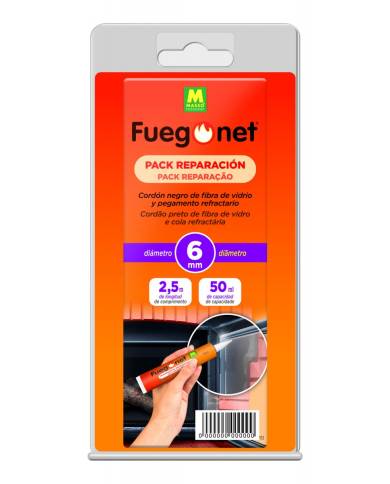 comprar Pack reparación: Cordón negro Ø6mm + Pegamento 50ml. 231242 Fuegonet de FUEGO NET - Acesorios chimeneas