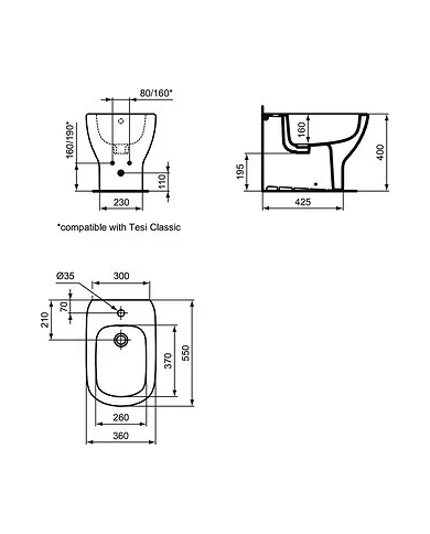 comprar Bidé Tesi adosado a pared. T456901 Ideal Standard de Ideal Standard - Sanitarios