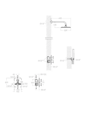 comprar Kit ducha empotrada Blautherm. Termostática - 2 vías - rociador cuadrado. 948712RPK225 Ramon Soler de RAMON-SOLER - Griferia