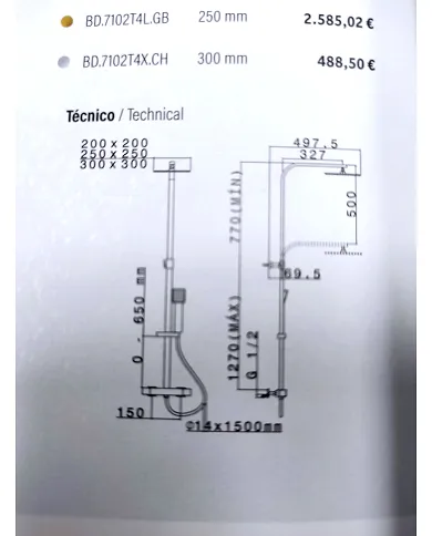 comprar Columna de ducha Qubik 200. BD.7102T43.CH Buades de BUADES - Griferia