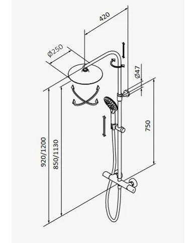 comprar Grober Columna de ducha Dry. Termostática. Telescópica. Ref. 44435440TL Grober de GROBER - Griferia