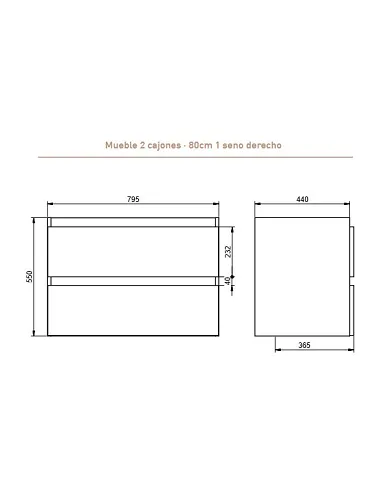 comprar Mueble baño modelo Box suspendido 80cm color canela con 2 cajonesIncluye: Lavabo + Espejo + Aplique. Visobath de - Muebles de baño