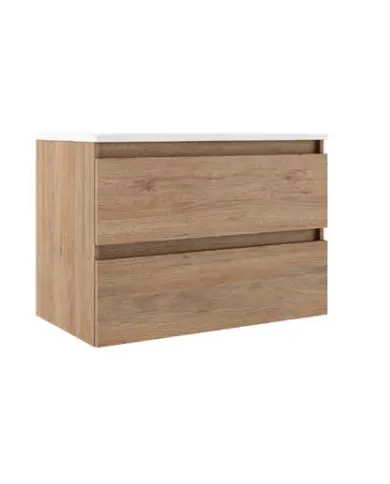 comprar Mueble baño modelo Box suspendido 80cm color canela con 2 cajonesIncluye: Lavabo + Espejo + Aplique. Visobath de - Muebles de baño