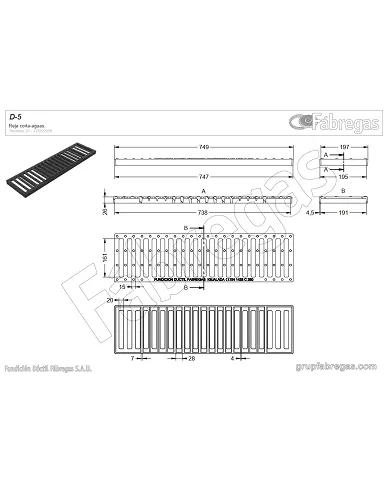 comprar Reja corta aguas de fundición 75x20x2.7cm - 250Kn. D-5 Fabregas de FUNDICIÍN-DUCTIL-FABREGAS - Fundicion comprar Reja corta aguas de fundición 75x20x2.7cm - 250Kn. D-5 Fabregas de FUNDICIÍN-DUCTIL-FABREGAS - Fundicion