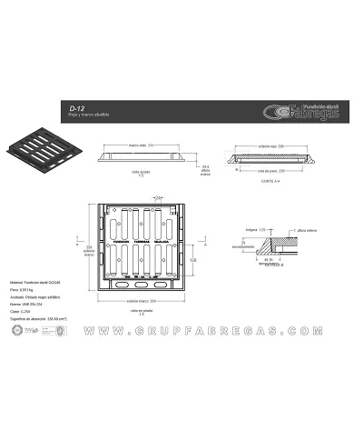 comprar Reja y marco fundición 30x30cm 250Kn. D-12 Fábregas de FUNDICIÍN-DUCTIL-FABREGAS - Fundicion comprar Reja y marco fundición 30x30cm 250Kn. D-12 Fábregas de FUNDICIÍN-DUCTIL-FABREGAS - Fundicion