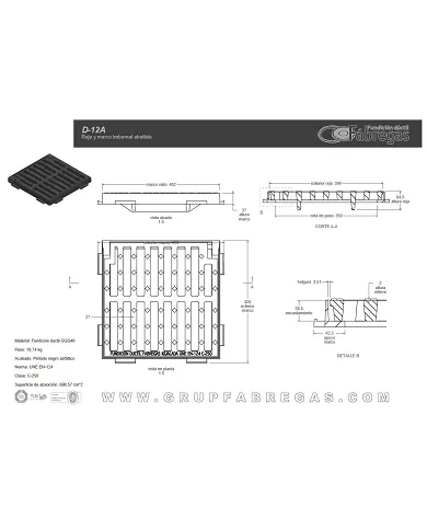 comprar Reja y marco articulados en fundición C-250 40x40cm. D-12A Fábregas de FUNDICIÍN-DUCTIL-FABREGAS - Fundicion comprar Reja y marco articulados en fundición C-250 40x40cm. D-12A Fábregas de FUNDICIÍN-DUCTIL-FABREGAS - Fundicion