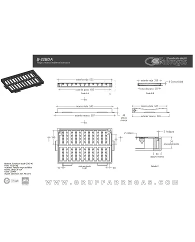 comprar Reja y marco fundición cóncava 59x37cm 250KN. B-22BDA Fábregas de FUNDICIÍN-DUCTIL-FABREGAS - Fundicion comprar Reja y marco fundición cóncava 59x37cm 250KN. B-22BDA Fábregas de FUNDICIÍN-DUCTIL-FABREGAS - Fundicion