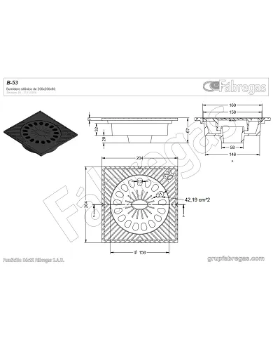 comprar Sumidero de fundición sifónico 20x20x8cm. B-53 Fábregas de FUNDICIÍN-DUCTIL-FABREGAS - Fundicion comprar Sumidero de fundición sifónico 20x20x8cm. B-53 Fábregas de FUNDICIÍN-DUCTIL-FABREGAS - Fundicion