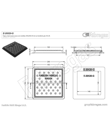 comprar Tapa y marco fundición 20x20cm A15. E-20X20-G Fábregas de FUNDICIÍN-DUCTIL-FABREGAS - Fundicion comprar Tapa y marco fundición 20x20cm A15. E-20X20-G Fábregas de FUNDICIÍN-DUCTIL-FABREGAS - Fundicion