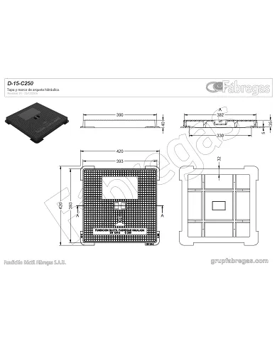 comprar Tapa y marco fundición 40x40cm C-250. D-15-C250 Fábregas de FUNDICIÍN-DUCTIL-FABREGAS - Fundicion comprar Tapa y marco fundición 40x40cm C-250. D-15-C250 Fábregas de FUNDICIÍN-DUCTIL-FABREGAS - Fundicion