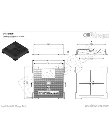 comprar Tapa y marco fundición 40x40cm D-400. D-15-D400 Fábregas de FUNDICIÍN-DUCTIL-FABREGAS - Fundicion comprar Tapa y marco fundición 40x40cm D-400. D-15-D400 Fábregas de FUNDICIÍN-DUCTIL-FABREGAS - Fundicion
