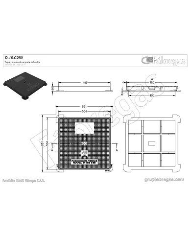 comprar Tapa y marco fundición 50X50cm C-250. D-16-C250 Fábregas de FUNDICIÍN-DUCTIL-FABREGAS - Fundicion comprar Tapa y marco fundición 50X50cm C-250. D-16-C250 Fábregas de FUNDICIÍN-DUCTIL-FABREGAS - Fundicion