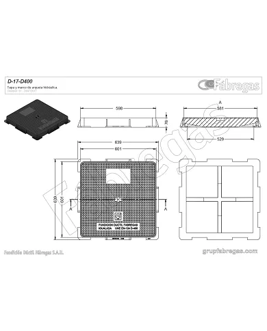 comprar Tapa y marco fundición 60x60cm D-400. D-17-D400 Fábregas de FUNDICIÍN-DUCTIL-FABREGAS - Fundicion comprar Tapa y marco fundición 60x60cm D-400. D-17-D400 Fábregas de FUNDICIÍN-DUCTIL-FABREGAS - Fundicion
