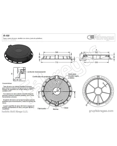 comprar Tapa y marco fundición articulada saneamiento Ø600 D-400 R-100-GR Fábregas de FUNDICIÍN-DUCTIL-FABREGAS - Fundicion comprar Tapa y marco fundición articulada saneamiento Ø600 D-400 R-100-GR Fábregas de FUNDICIÍN-DUCTIL-FABREGAS - Fundicion