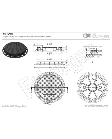 comprar Tapa y marco fundición Ø600 E-600. R-21 Fábregas de FUNDICIÍN-DUCTIL-FABREGAS - Fundicion comprar Tapa y marco fundición Ø600 E-600. R-21 Fábregas de FUNDICIÍN-DUCTIL-FABREGAS - Fundicion