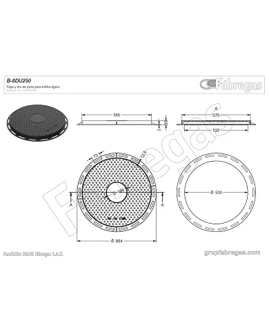 comprar Tapa y marco fundición Ø600 250KN. B-8DU250 Fábregas de FUNDICIÍN-DUCTIL-FABREGAS - Fundicion comprar Tapa y marco fundición Ø600 250KN. B-8DU250 Fábregas de FUNDICIÍN-DUCTIL-FABREGAS - Fundicion