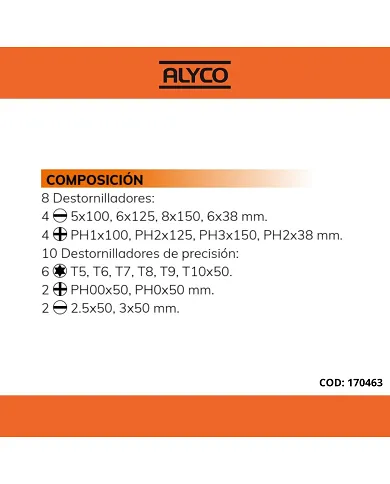 comprar Juego de 18 destornilladores con soporte. 170463 Alyco Orange de HR - Conjuntos y sets comprar Juego de 18 destornilladores con soporte. 170463 Alyco Orange de HR - Conjuntos y sets