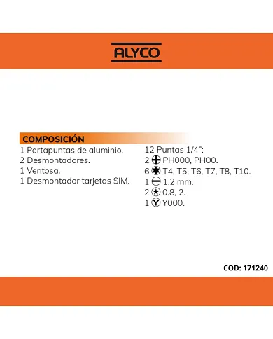 comprar Juego 17 piezas de reparación aparatos electrónicos. 171240 Alyco Orange de HR - Conjuntos y sets comprar Juego 17 piezas de reparación aparatos electrónicos. 171240 Alyco Orange de HR - Conjuntos y sets
