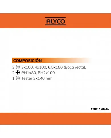 comprar Juego Tester + 5 Destornilladores Aislados. 170446 Alyco Orange de ALYCO-HR - Conjuntos y sets comprar Juego Tester + 5 Destornilladores Aislados. 170446 Alyco Orange de ALYCO-HR - Conjuntos y sets
