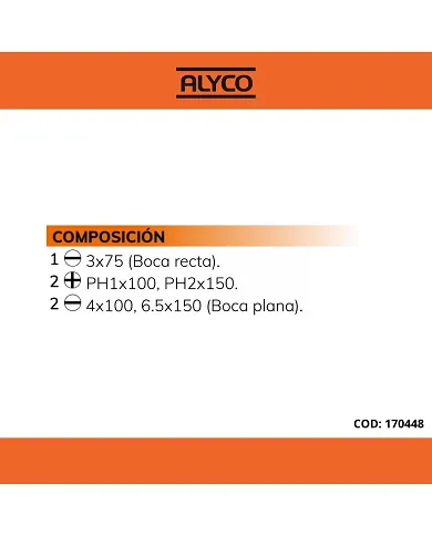 comprar Juego 5 Destornilladores Plano, Recto Y PH. 170448 Alyco Orange de ALYCO-HR - Conjuntos y sets comprar Juego 5 Destornilladores Plano, Recto Y PH. 170448 Alyco Orange de ALYCO-HR - Conjuntos y sets