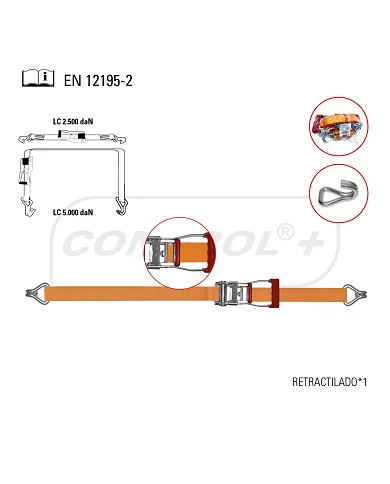 comprar Eslinga Con Carraca + Gancho(1) Cerrado 8.5m x 5cm 5Tn (ENG-198) Patacho de PATACHO - Sistemas De Amarre