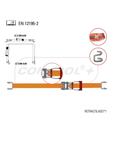 comprar Eslinga Con Carraca + Gancho(2) Abierto 2. 6.5m x 5cm 5Tn (ENG-176) Patacho de PATACHO - Sistemas De Amarre