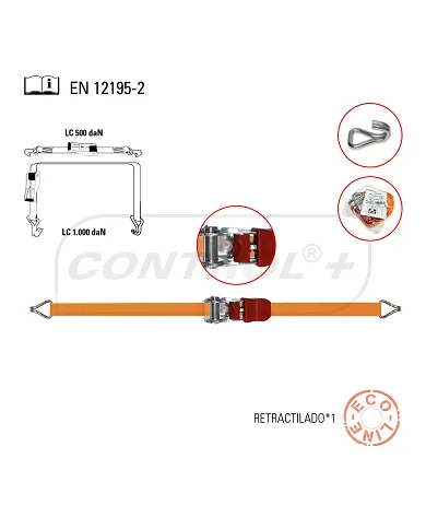 comprar Eslinga con carraca + Gancho(1) Cerrado 6m x 2.5cm (Retrac. X1) 1Tn(ENP-186) Patacho de PATACHO - Sistemas De Amarre