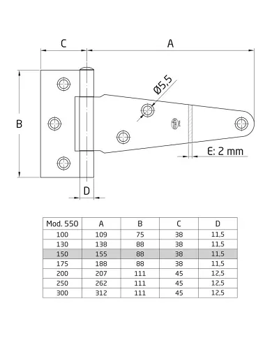 comprar 1 Bisagra en T acero zincado. Para puerta lisa 150mm. Mod 550 Amig de AMIG - Pernios, bisagras y pasadores
